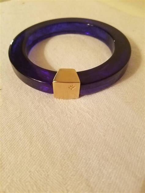 Vintage Givenchy Bangle Bracelet Blue Lucite Tubular Designer 